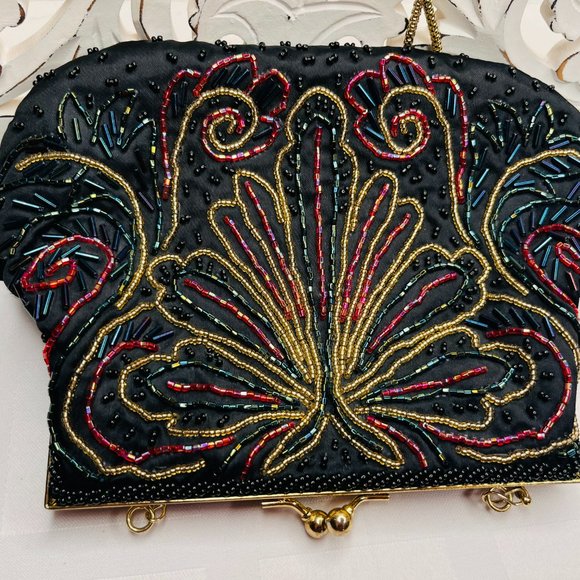 Black Beaded Purse with Butterfly - Picture 2 of 5